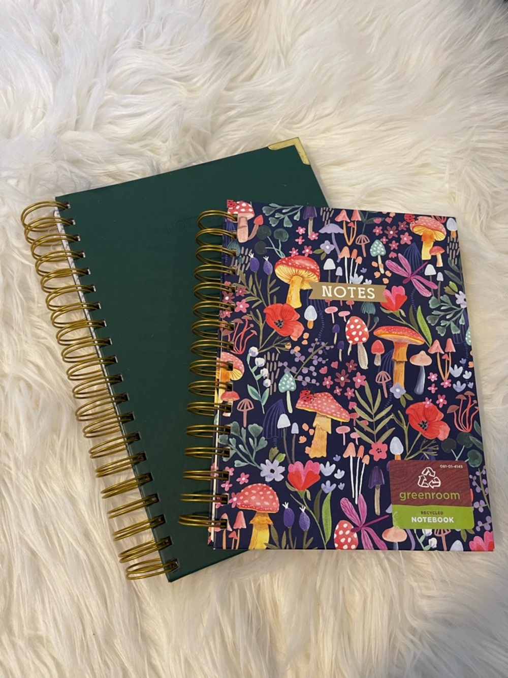 Floral Mushroom Spiral Notebook - Navy